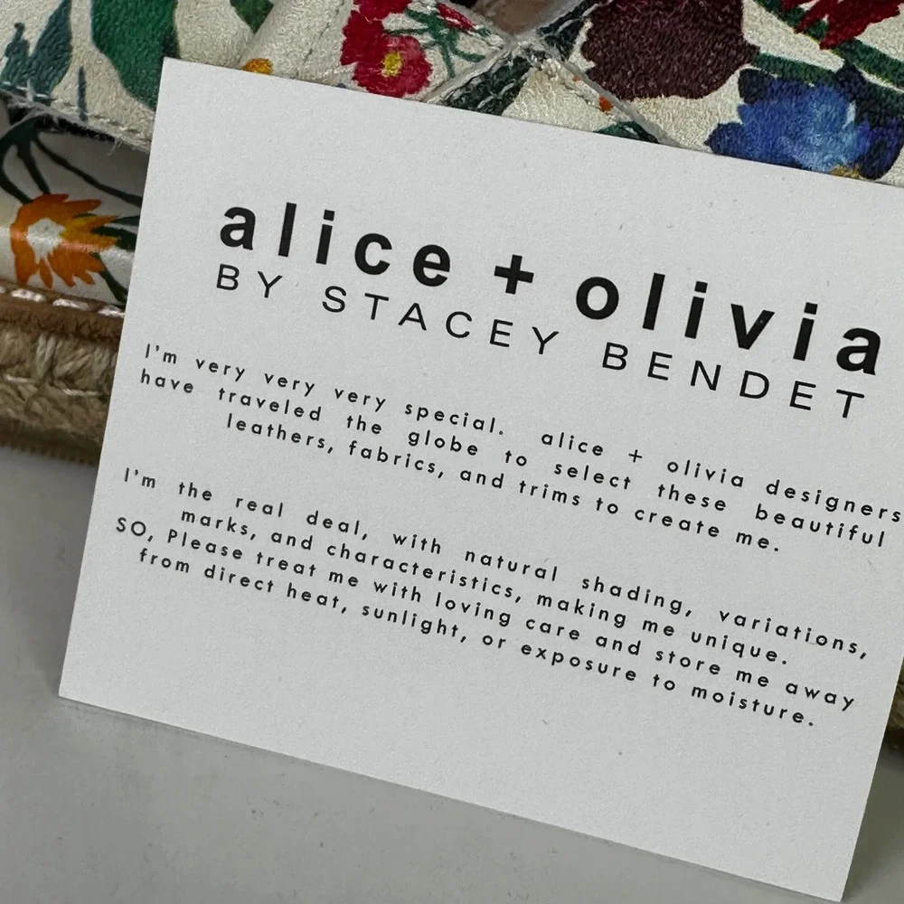 Alice + Olivia River Espadrille Sandals Floral Print Leather Size 36.5 US 6‎